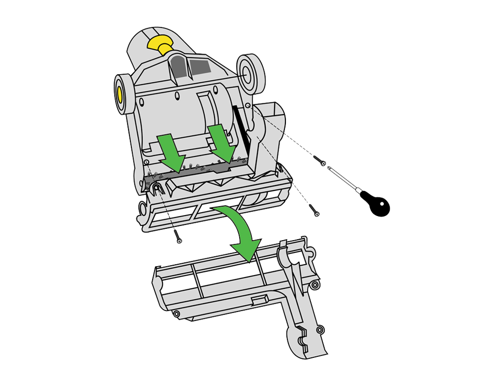 Cómo retirar el tapa de la base del cabezal de limpieza en una aspiradora vertical Dyson DC01.